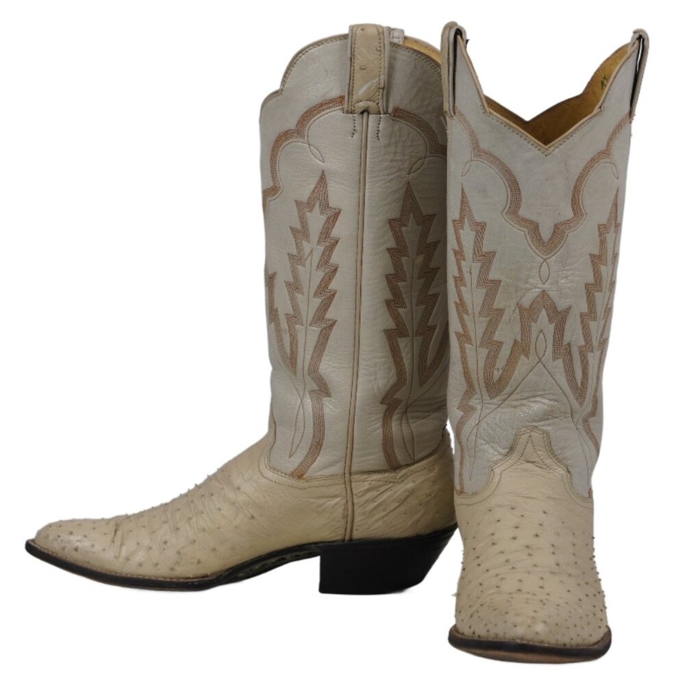 Panhandle Slim White Pin Quill Ostrich Tall Cowboy Boots Wedding Bridal Womens 7